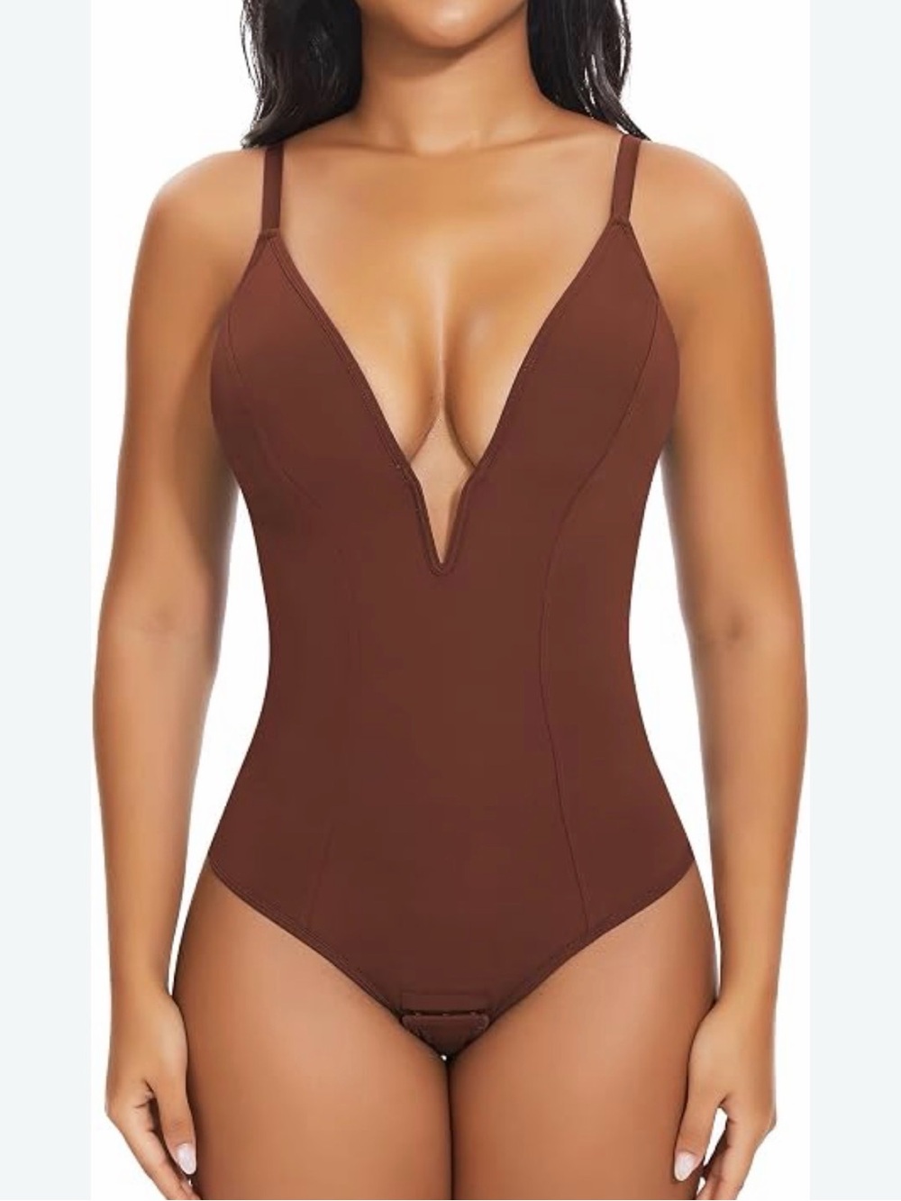 Deep V One-Piece Swimsuit in Chocolate Brown